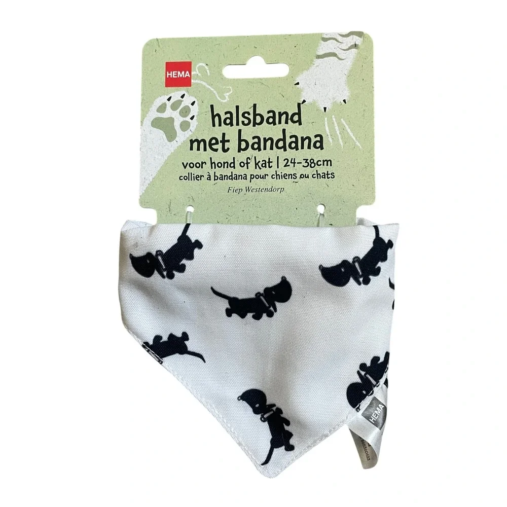 Printed Dog Bandana Cat Collar Adjustable 24-38cm Black White Puppy Pattern